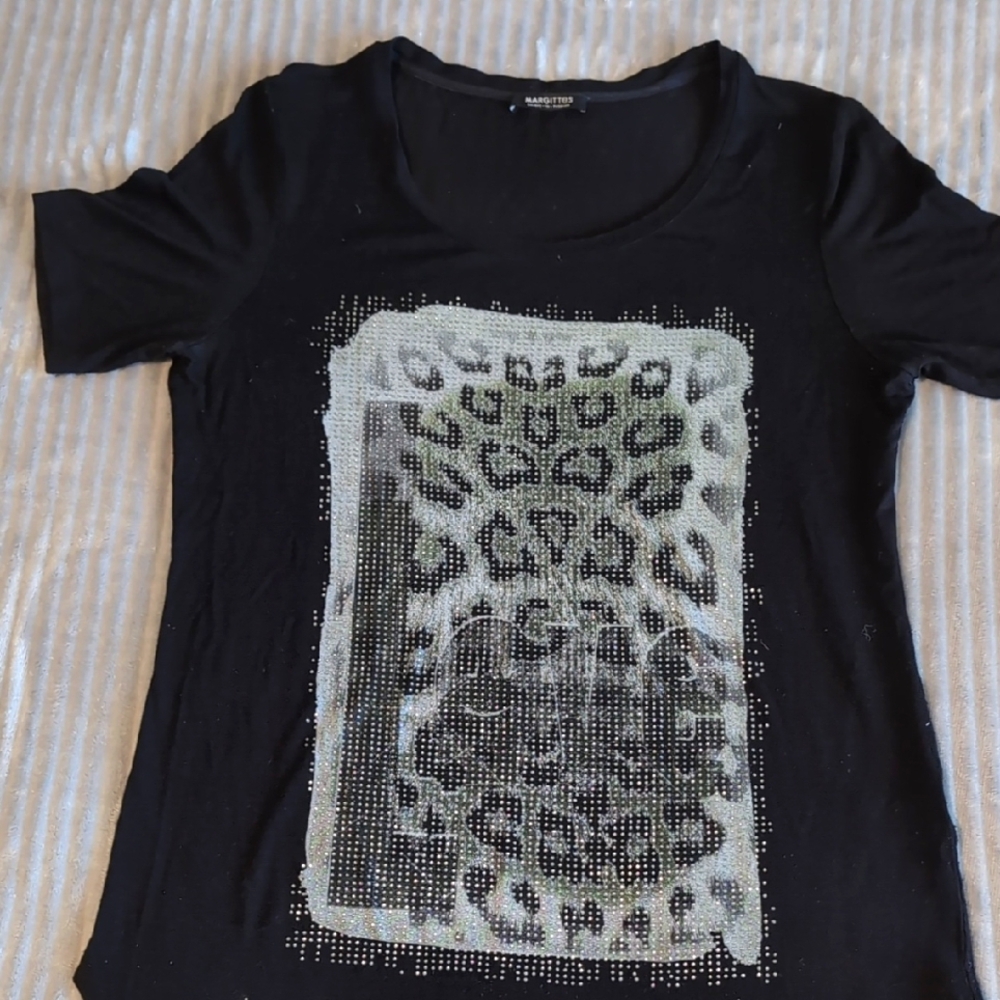 Black Sparkle Animal Print Short Sleeve Tee